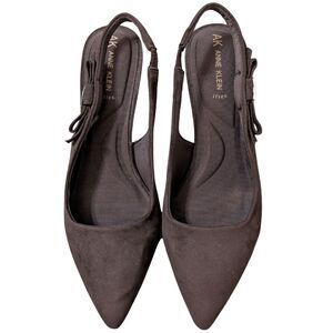 👠 Anne Klein Brown Suede iFlex Comfort Slingback Bow Kitten Heel Pumps Size 9.5